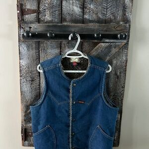 Vintage Three Bars Sherpa Lined Denim Snap Button Vest - Size Large